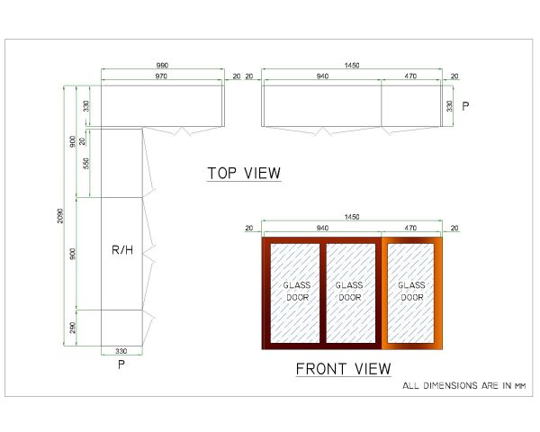 Free AutoCAD 2D Drawings for Kitchen Counter Detailed Plan - 2