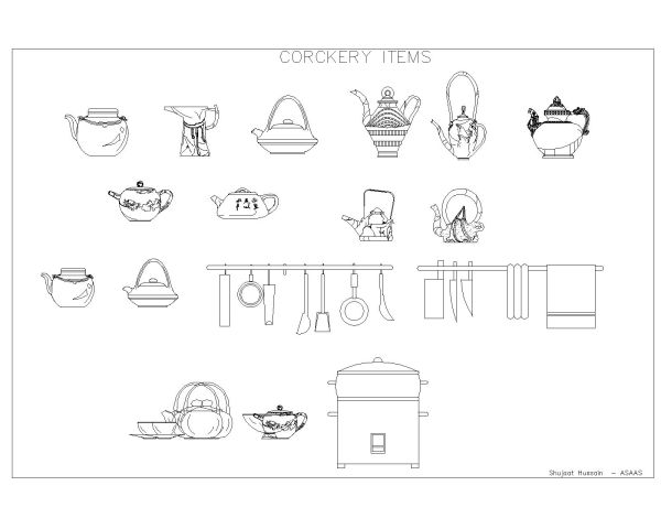 Free AutoCAD 2D Editable Drawings for Kitchen Crockery Items - 001