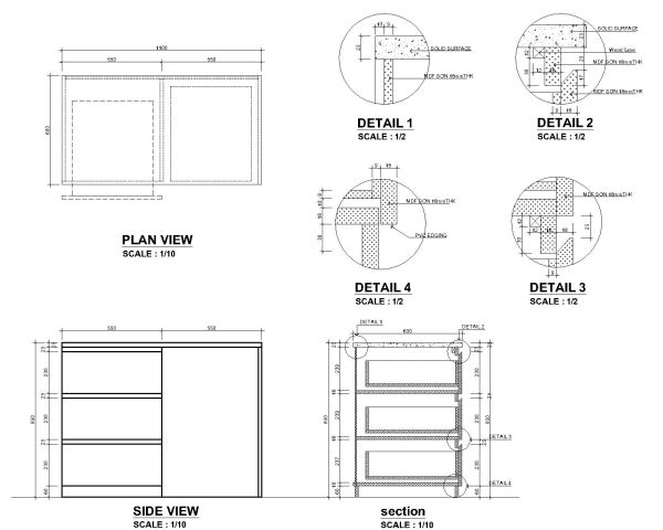 Free AutoCAD 2D Editable Drawings for Kitchen Drawers