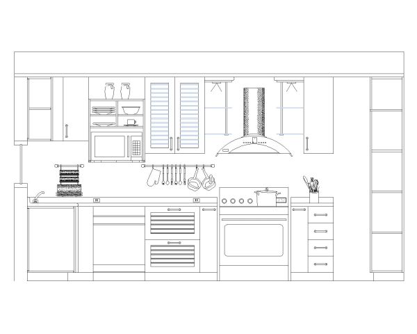 Free AutoCAD Drawing of Kitchen Interior Sectional Views with Fixtures - 8