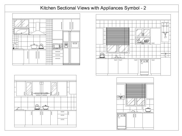 Free AutoCAD 2D Editable Drawings for Kitchen Sectional Views with Appliances Symbol - 2