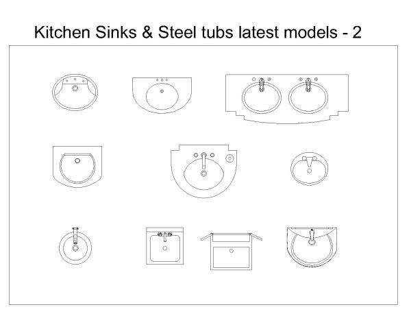 Free AutoCAD 2D Editable Drawings for Kitchen Sinks & Steel tubs latest models - 3