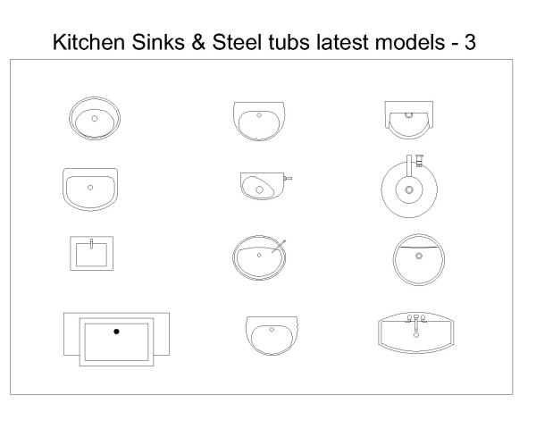 Free AutoCAD 2D Editable Drawings for Kitchen Sinks & Steel tubs latest models - 3