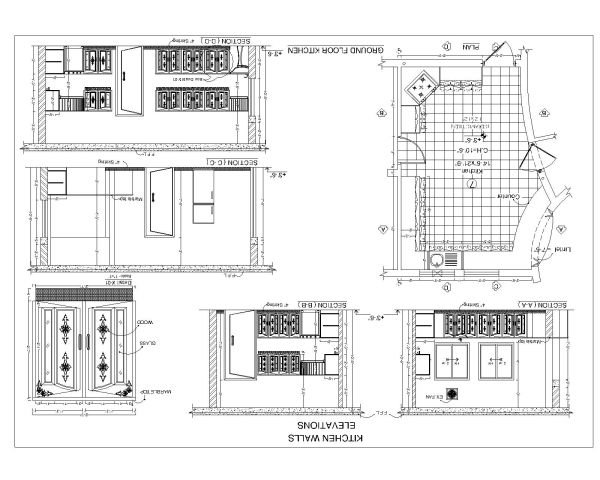 Free AutoCAD 2D Editable Drawings for Kitchen Wall Elevations - 2