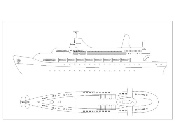 Free AutoCAD 2D Drawings for Large watercraft (Ship) for sea travel - 2