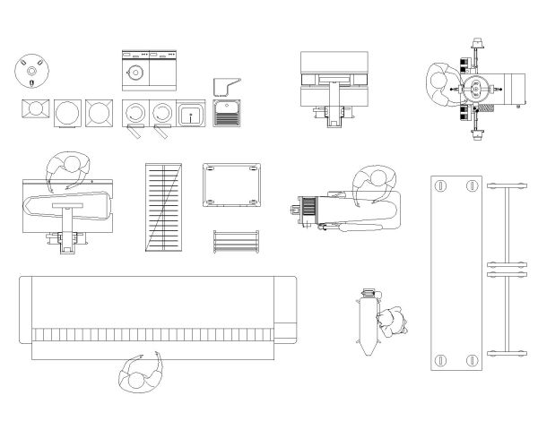 Laundry equipments & fixtures Architectural Drawing. CAD block in DWG format free download.