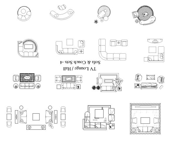 Free AutoCAD 2D Editable Drawings for Lounge area Sofa & Couch Sets - 4