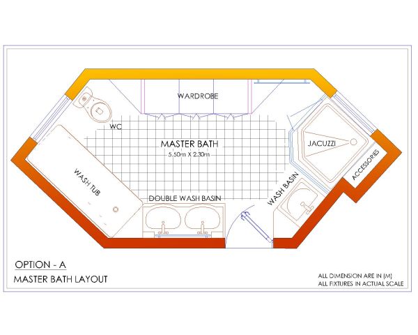 Master Bathroom Layout Option-A  CAD Block DWG AutoCAD Editable Drawing (Free Download)
