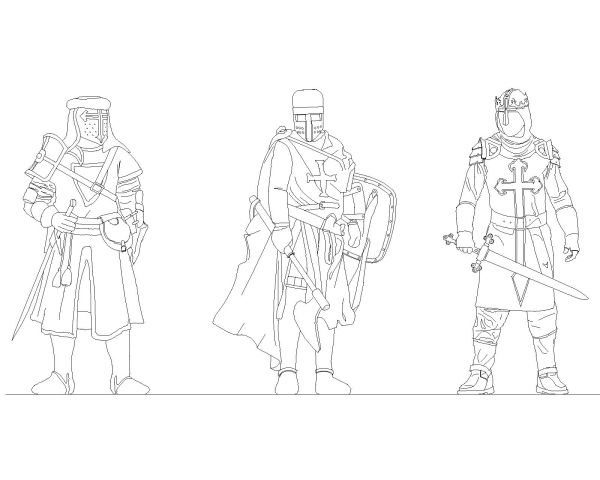 Medieval Knights-Model Architectural Drawing. CAD block in DWG format free download.