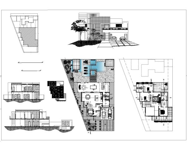 Modern Two Level Detached House complete set CAD Block DWG AutoCAD Editable Drawing (Free Download)