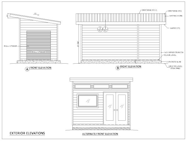 Modern Wood Shed Design Exterior Elevations-8 CAD Block DWG AutoCAD Editable Drawing (Free Download)
