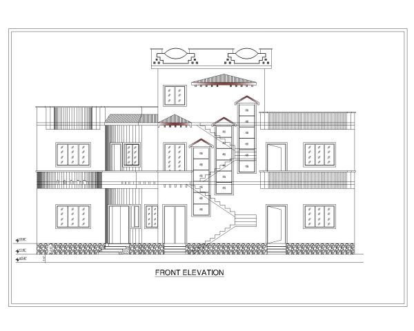 Multi-Story Residential Building & Villas 2D Elevation-5 Architectural drawings. CAD block in DWG format free download.