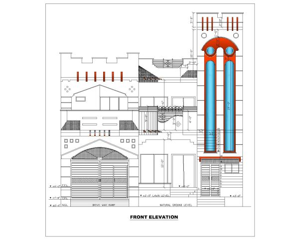 Multi-Story Residential Building & Villas 2D Elevation-63 Architectural drawings. CAD block in DWG format free download.