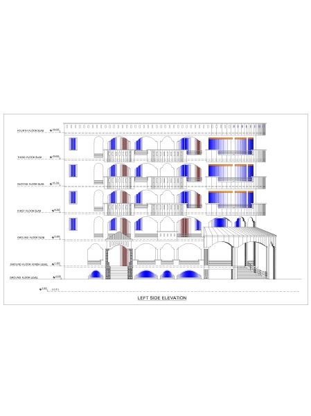 Multi Story Building Left Side Elevation CAD Block DWG AutoCAD Editable Drawing (Free Download)