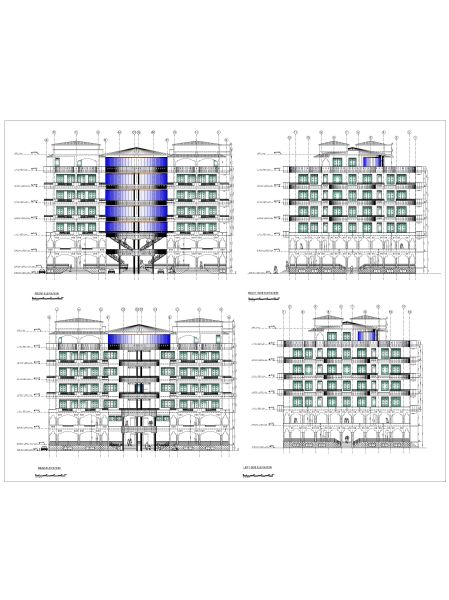 Multi Story Building All side Elevations CAD Block DWG AutoCAD Editable Drawing (Free Download)