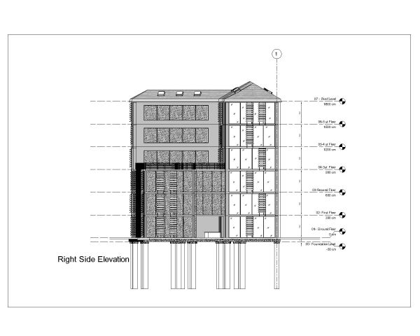 Multistoried Truss Roof Building Elevation-3 CAD Block DWG AutoCAD Editable Drawing (Free Download)