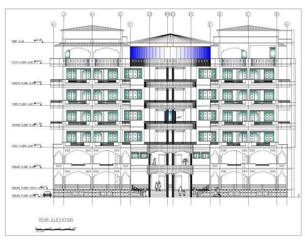 Multistory Commercial Building 2D Architectural Elevation-6 . CAD block in DWG format free download.