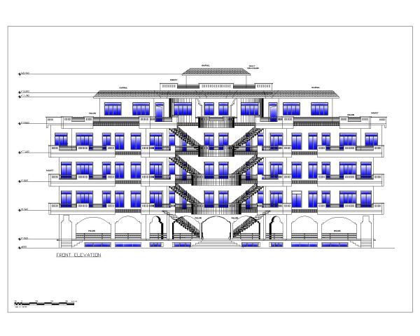 Multistory Commercial Building 2D Architectural Elevation-7 . CAD block in DWG format free download.