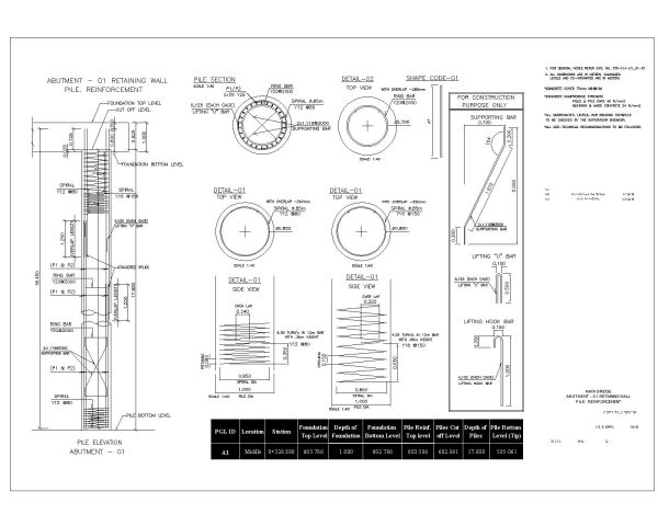 Free AutoCAD 2D Editable Drawings for Abutment Retaining Wall Pile Reinforcement Details_ 1
