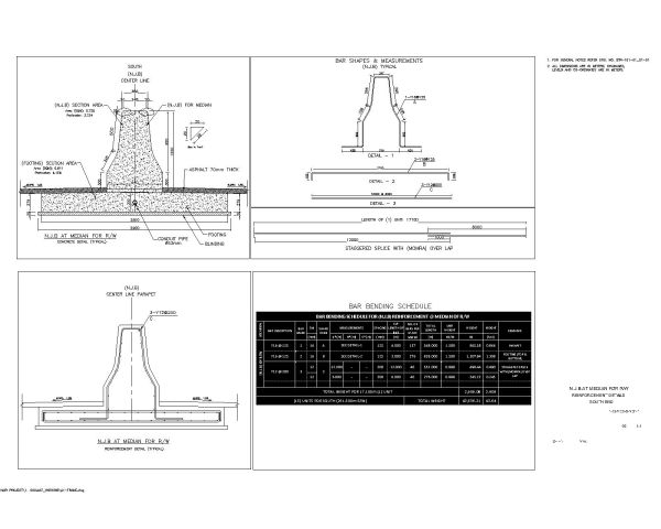 JERSEY BARRIER for road MEDIAN with reinforcement details. CAD block in DWG format free download.