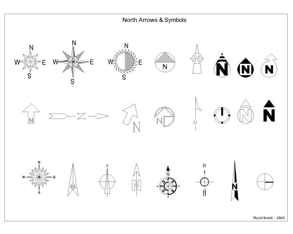 North Arrow Symbols & Signs for Architectural Drawings-2. CAD block in DWG format free download.
