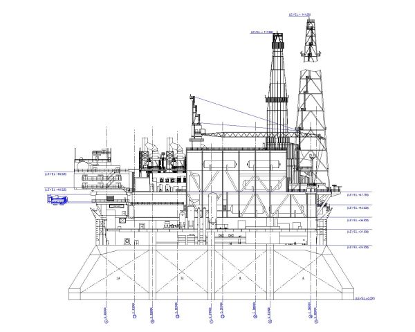 OIL PLATFORM VIEW-3 Architectural Drawing. CAD block in DWG format free download.