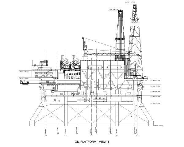 OIL PLATFORM VIEW-1 Architectural Drawing. CAD block in DWG format free download.