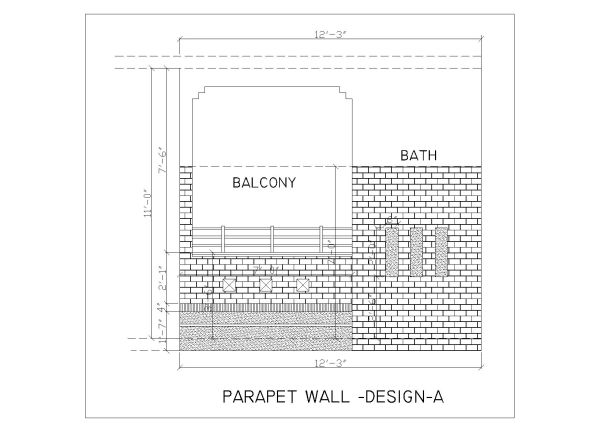 Parapet wall Architectural design for facade view-1. CAD block in DWG format free download.
