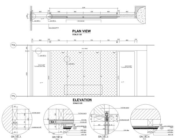 Partition Wall with Wood & Timber Architectural Details. CAD block in DWG format free download.