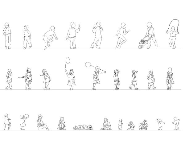 People Symbols Side faces - 1 Architectural Drawing. CAD block in DWG format free download.