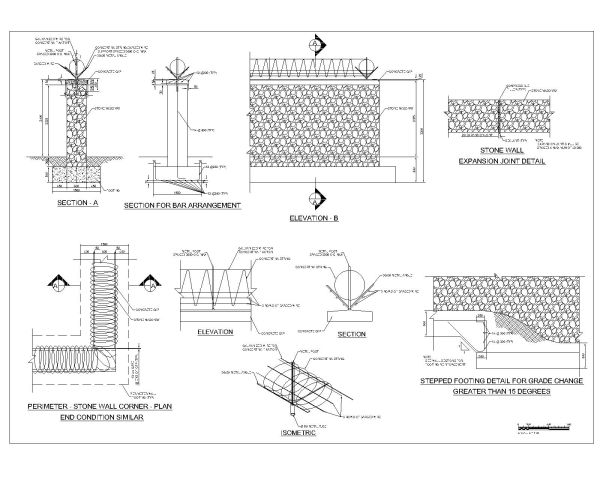 Perimeter Wall Architectural detailed Design. CAD block in DWG format free download.
