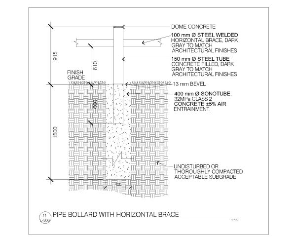 Pipe Bollard with Horizontal Brace Design CAD Block DWG AutoCAD Editable Drawing (Free Download)