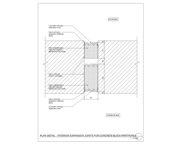 Interior Expansion Joints for Concrete Block Partitions for architectural & structural drawings. CAD block in DWG format free download.