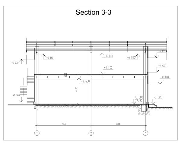 Power Plant Unit Section 3-3 - Architectural & structural drawings. CAD block in DWG format free download.
