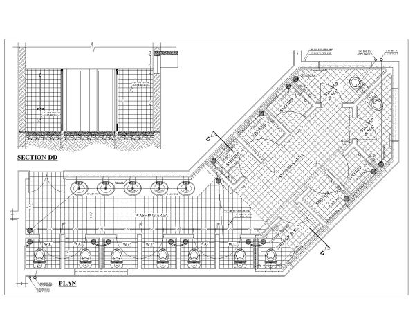 Public Washroom & Bathroom plan CAD Block DWG AutoCAD Editable Drawing (Free Download)