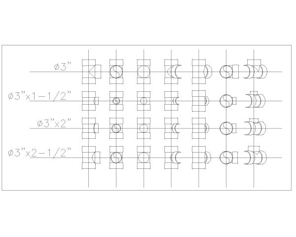PVC Pipe Fittings Fixtures-4 in AutoCAD for Plumbing drawings. CAD block in DWG format free download.