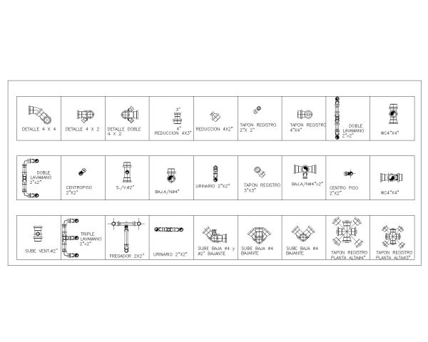 PVC Pipes Symbols with Diameter-3 for Plumbing drawings. CAD block in DWG format free download.