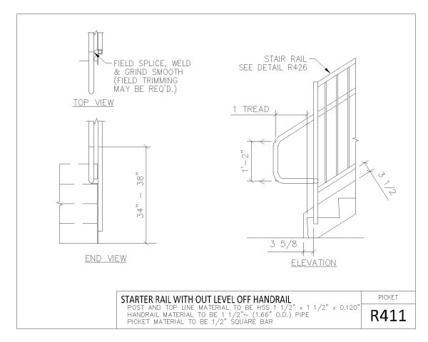 Picket Rail R-400 Series Sectional Detail-1 architectural drawings. CAD block in DWG format free download.
