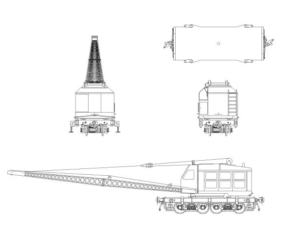 Railroad Crane Side view-1 Model Architectural Drawing. CAD block in DWG format free download.