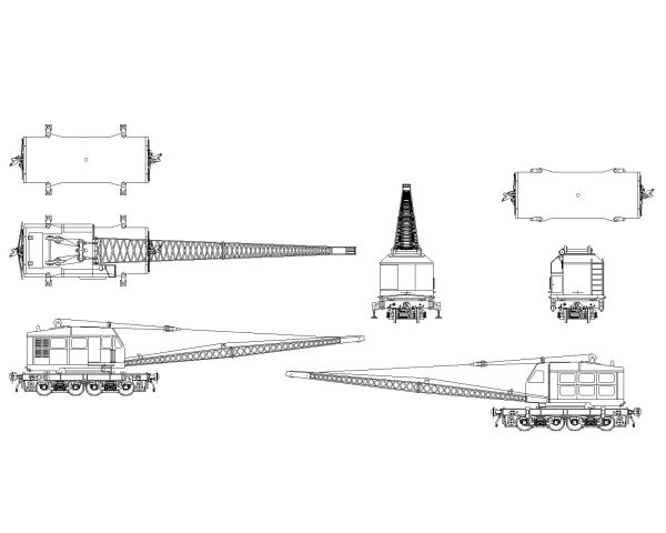 Railroad Crane Sidde views-Model Architectural Drawing. CAD block in DWG format free download.