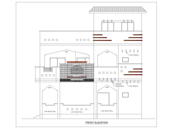 Residence Building 2D Elevation-54 - 55  CAD Block DWG AutoCAD Editable Drawing (Free Download)