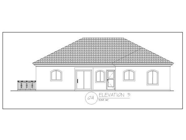 Residential Dwelling 3 Bedroom House Elevation-3 CAD Block DWG AutoCAD Editable Drawing (Free Download)