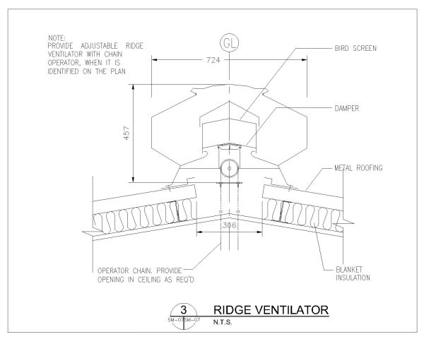 Ridge Ventilator detailed engineering Drawing. CAD block in DWG format free download.