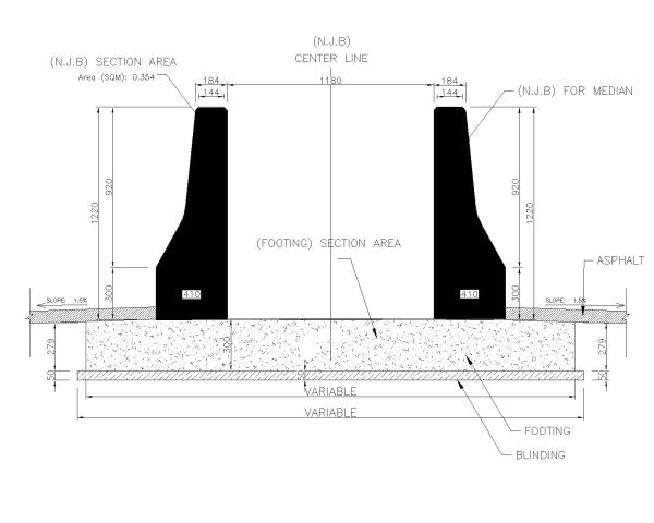 Free AutoCAD 2D Editable Drawings for Road Median Jersey Barriers - 2