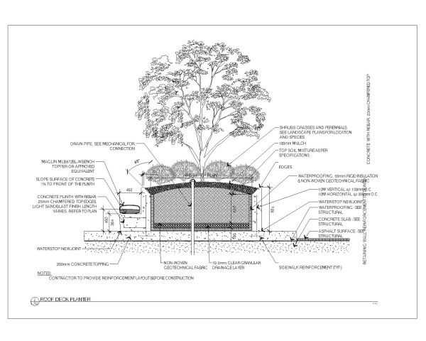 Roof Deck Planter Detailed engineering Drawing. CAD block in DWG format free download.