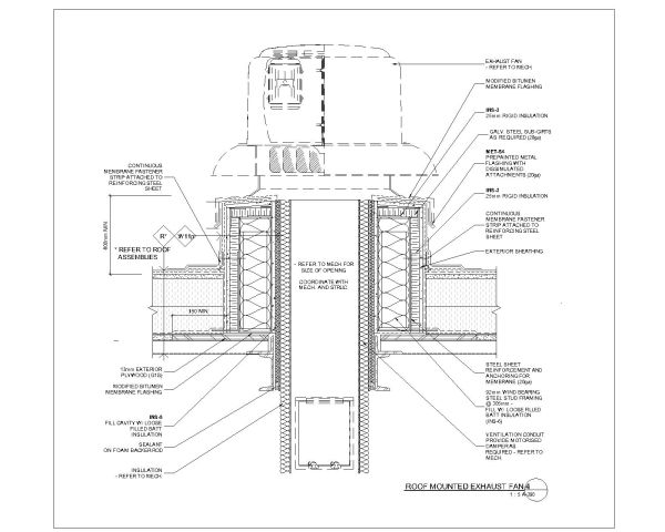 Roof Mounted exhaust Fan Detail section Engineering Drawing. CAD block in DWG format free download.