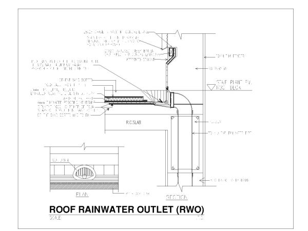 Roof Rainwater outlet Detail (RWO) Engineering Drawing. CAD block in DWG format free download.