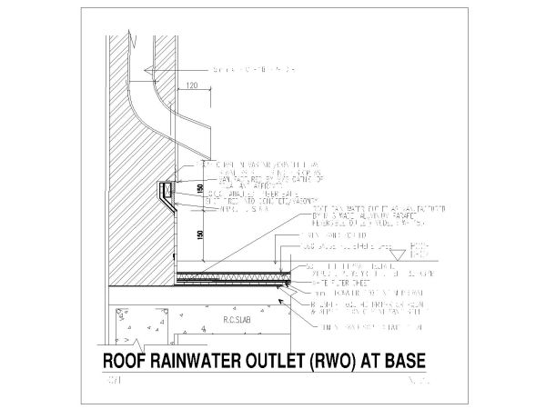 Roof Rainwater Outlet Details Engineering Drawing. CAD block in DWG format free download.