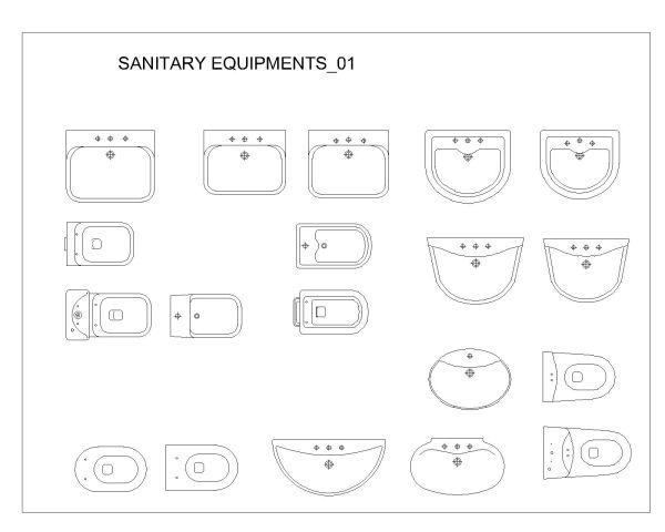 Sanitary Equipments-1 Architectural Drawing . CAD block in DWG format free download.