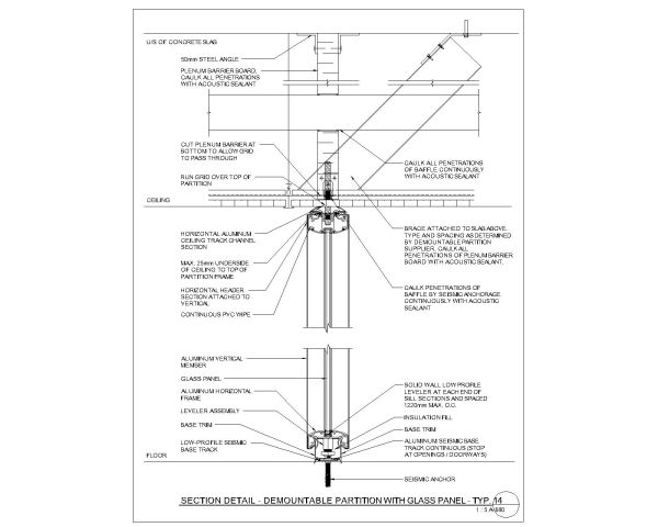 “Section Detail of Demountable Partition with Glass panel